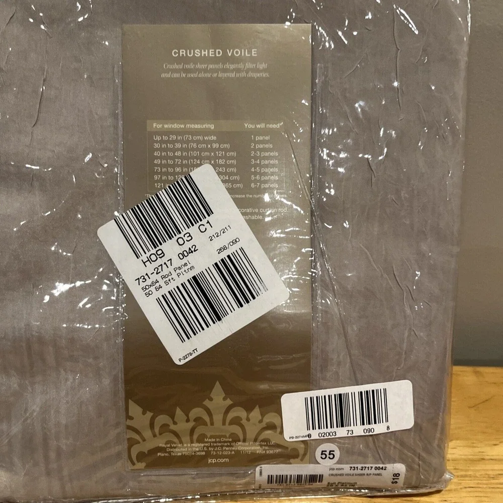2 JCP Royal Velvet Crushed Voile Rod-Pocket Sheer Panels 50
